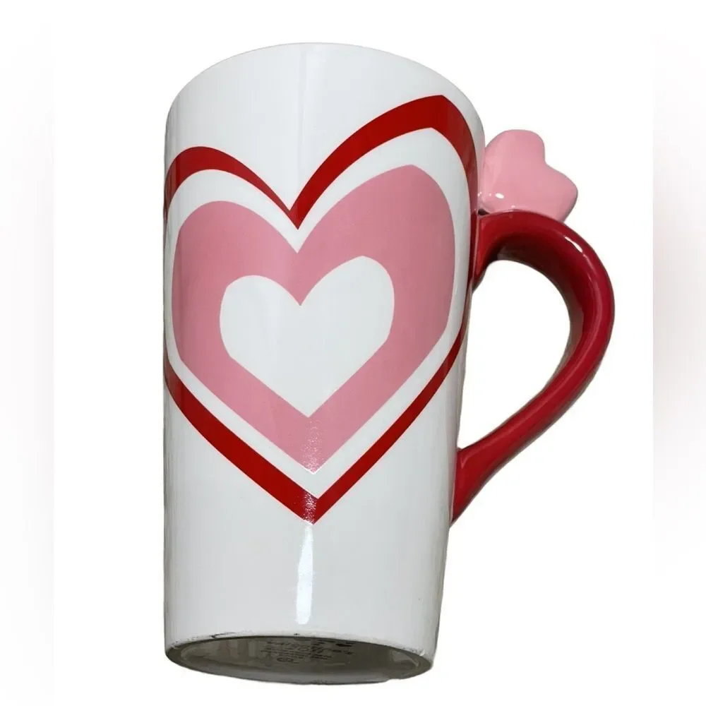 2011 Target Valentine’s Day Ceramic Coffee Mug with Red and Pink Hearts (6”H)